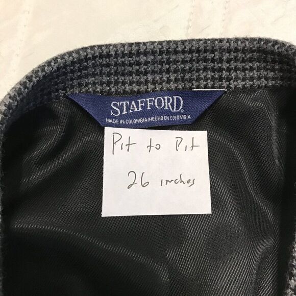 Stafford Merino Wool Sport Coat Mens 48R Classic Fit Grey Houndstooth Blazer - Picture 4 of 5